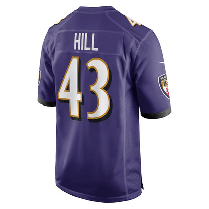 B.Ravens #43 Justice Hill Purple RONA Game Jersey
