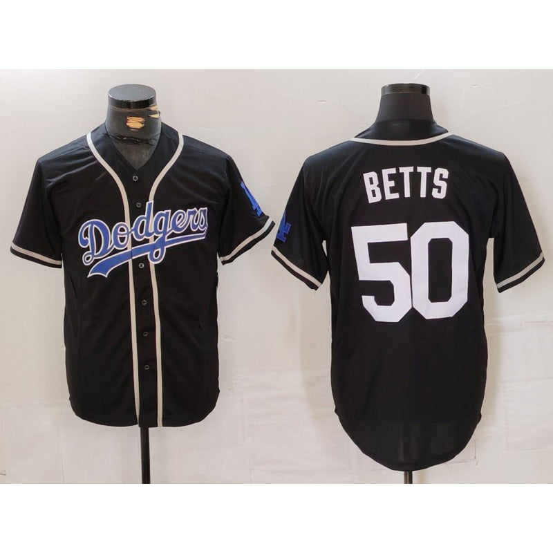Los Angeles Dodgers #50 Mookie Betts Black White RONA Cool Base Stitched Jersey