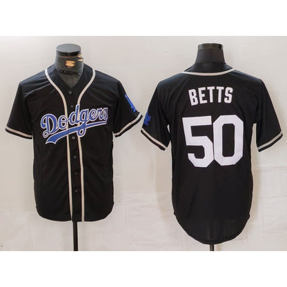 Los Angeles Dodgers #50 Mookie Betts Black White RONA Cool Base Stitched Jersey