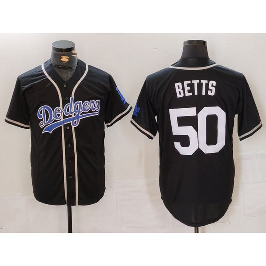 Los Angeles Dodgers #50 Mookie Betts Black White RONA Cool Base Stitched Jersey