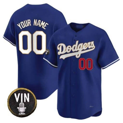 Custom Los Angeles Dodgers Vin Scully Patch Gold Trim Vapor Premier Limited Jersey ¨C Royal RONA