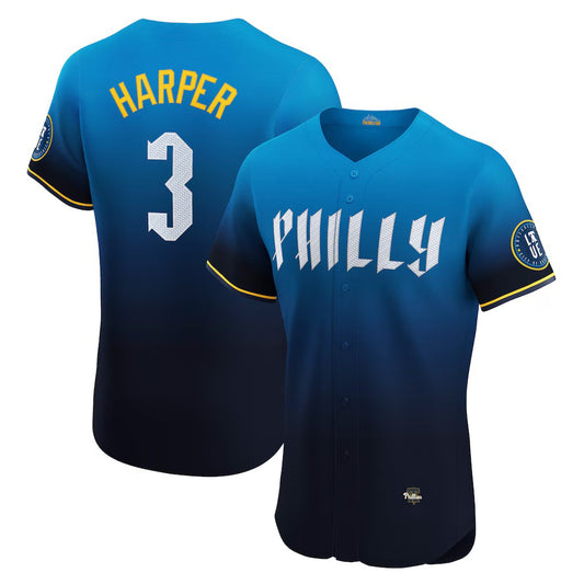Philadelphia Phillies #3 Bryce Harper Navy RONA City Connect Elite Jersey