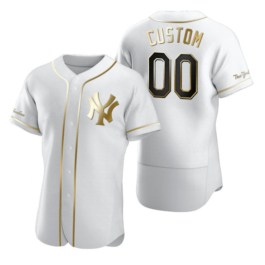 Custom New York Yankees White RONA Stitched Flex Base Golden Edition Jersey