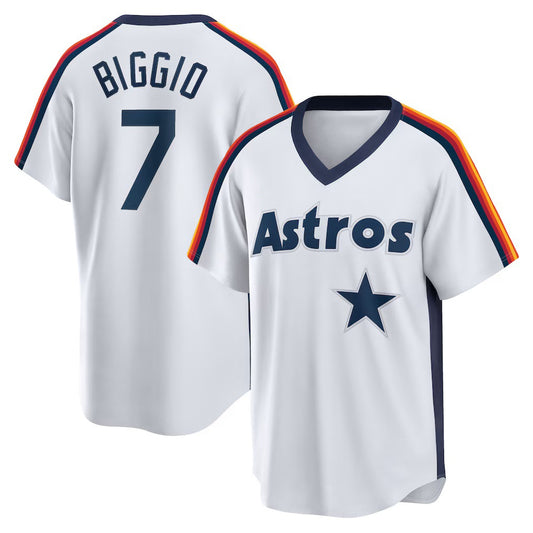 Houston Astros #7 Craig Biggio White RONA Home Cooperstown Collection Logo Player Jersey
