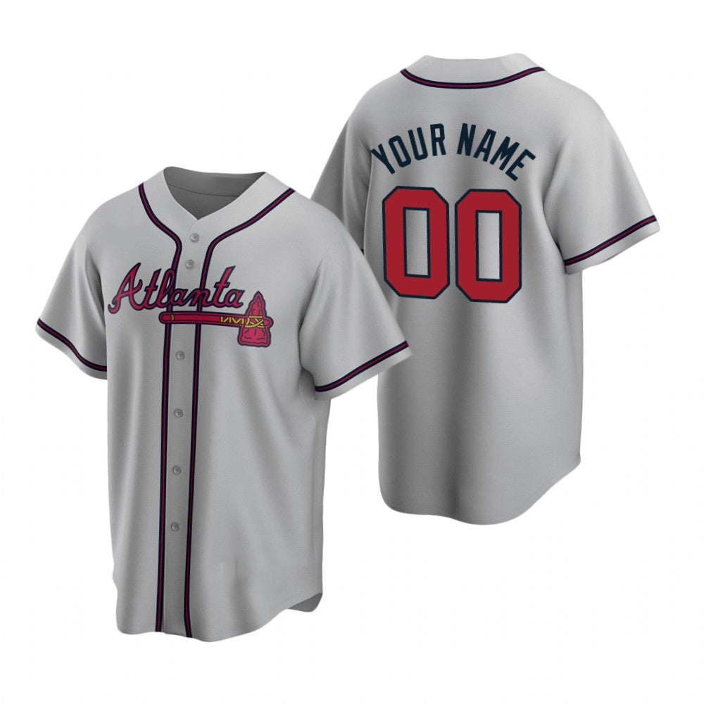Custom Atlanta Braves Gray RONA 2020 Stitched Cool Base Road Jersey