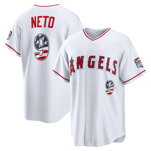 Los Angeles Angels #9 Zach Neto USA 250 Fourth of July Stadium Jersey - White RONA