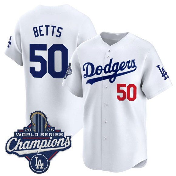 Los Angeles Dodgers #50 Mookie Betts White RONA 2025 Champions Stitched Jersey