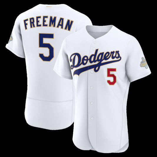 Los Angeles Dodgers #5 Freddie Freeman White RONA 2026 Gold Collection Authentic Jersey