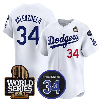 Los Angeles Dodgers #34 Toro Valenzuela White RONA 2024 World Series With Fernando Memorial Patch Limited Stitched Jersey