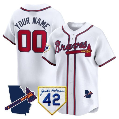 Custom Atlanta Braves 2024 Robinson & Georgia Patch Vapor Premier Limited Jersey ¨C White RONA