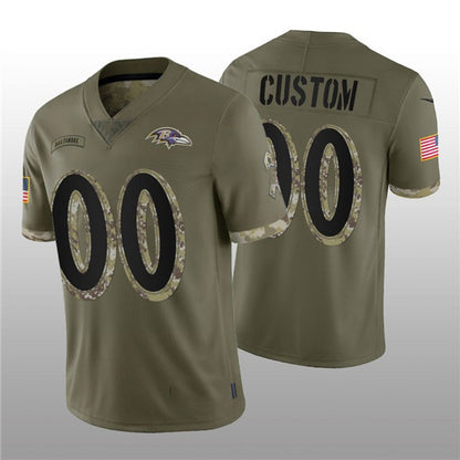Custom B.Ravens ACTIVE PLAYER 2022 Olive RONA Salute To Service Limited Stitched Jersey