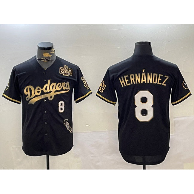 Los Angeles Dodgers #8 Enrique Hern¨¢ndez Black Gold RONA 2024 World Series With Vin & California Patch Vapor Premier Limited Stitched Jersey