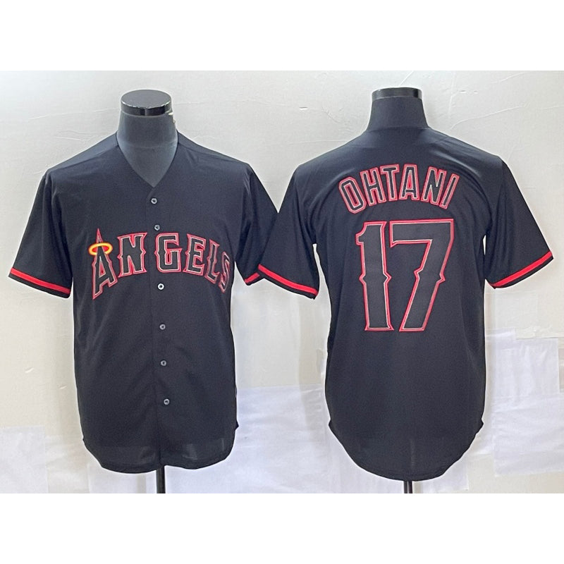 Los Angeles Angels #17 Shohei Ohtani Lights Out Black RONA Fashion Cool base Jersey