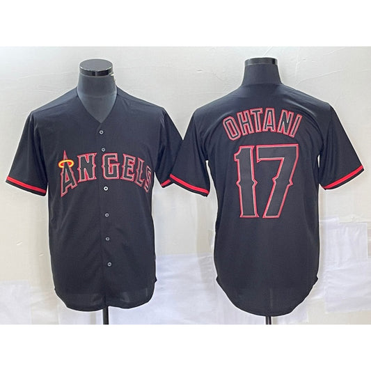 Los Angeles Angels #17 Shohei Ohtani Lights Out Black RONA Fashion Cool base Jersey