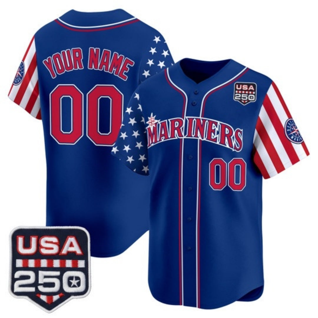 Custom Seattle Mariners America 250 Edition Vapor Premier Limited Royal RONA Stitched Jerseys