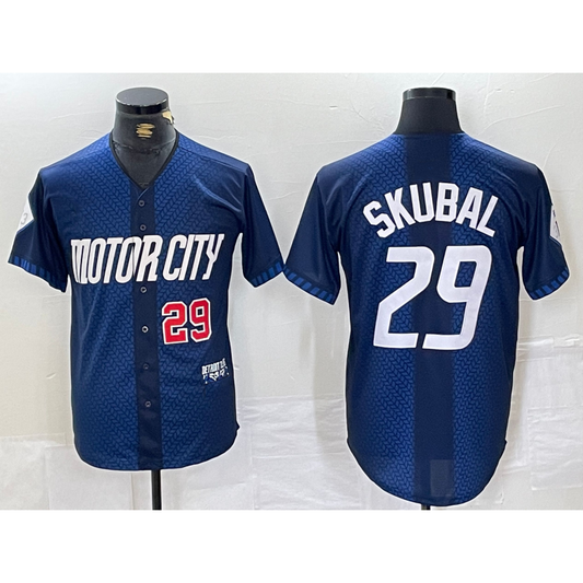Detroit Tigers #29 Tarik Skubal Number 2024 Navy RONA City Connect Cool Base Limited Stitched Jersey