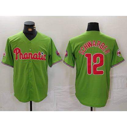 Philadelphia Phillies #12 Kyle Schwarber Green RONA With Patch Stitched Cool Base Jersey