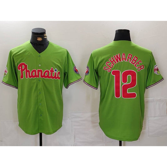 Philadelphia Phillies #12 Kyle Schwarber Green RONA With Patch Stitched Cool Base Jersey