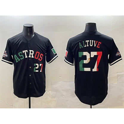 Houston Astros #27 Jose Altuve Black RONA Mexico With World Serise Champions Patch Cool Base Stitched Jersey 2