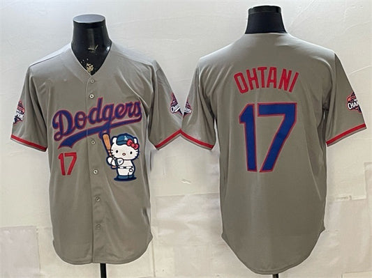 Los Angeles Dodgers #17 Shohei Ohtani Grey RONA Hello Kitty Night 2025 World Series Champions Patch Stitched Jersey