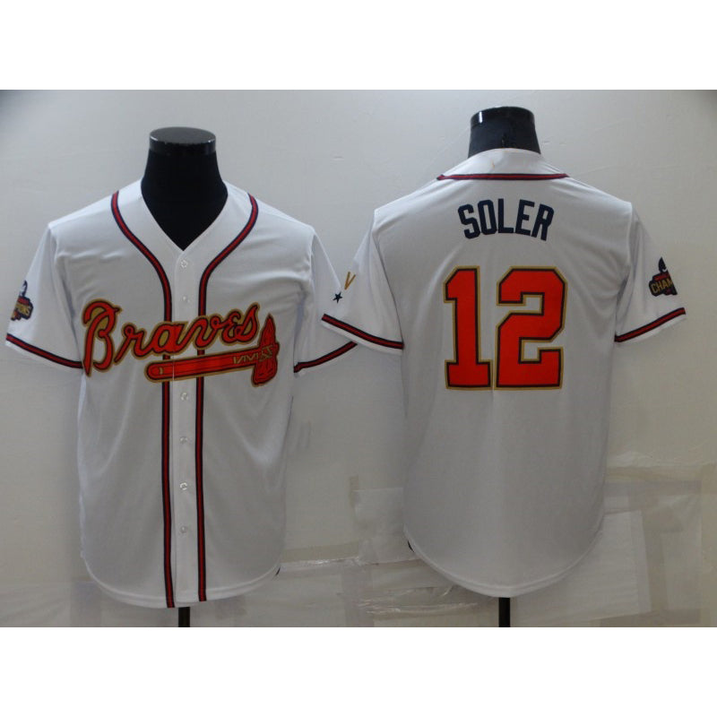 Atlanta Braves #12 Jorge Soler 2022 White Gold RONA World Series Champions Program Cool Base Stitched Jersey