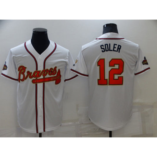 Atlanta Braves #12 Jorge Soler 2022 White Gold RONA World Series Champions Program Cool Base Stitched Jersey
