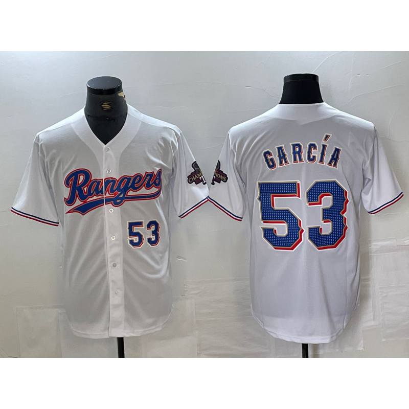Texas Rangers #53 Adolis Garcia Number White RONA 2023 World Series Champions Cool Base Jersey