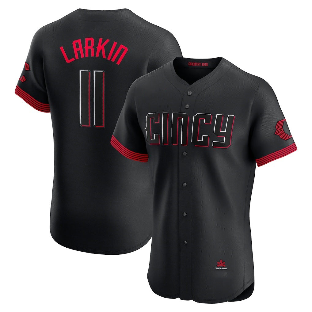 Cincinnati Reds #11 Barry Larkin Black RONA City Connect Elite Jersey