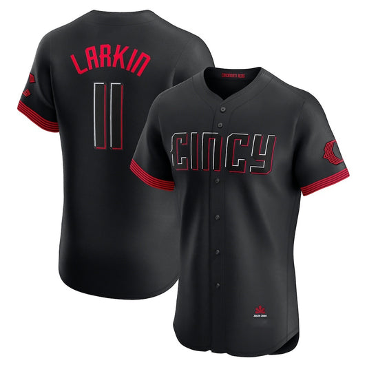 Cincinnati Reds #11 Barry Larkin Black RONA City Connect Elite Jersey