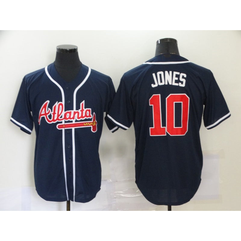 Atlanta Braves #10 Chipper Jones Navy Blue RONA Stitched Cool Base Jersey