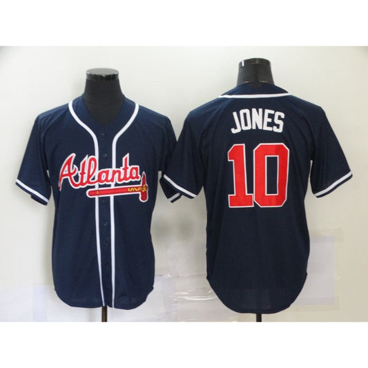 Atlanta Braves #10 Chipper Jones Navy Blue RONA Stitched Cool Base Jersey