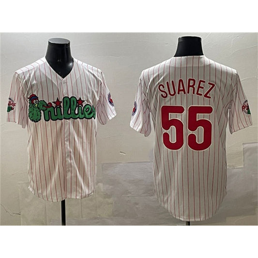 Philadelphia Phillies #55 Ranger Su¨¢rez White RONA Phanatic Cool Base Stitched Jersey