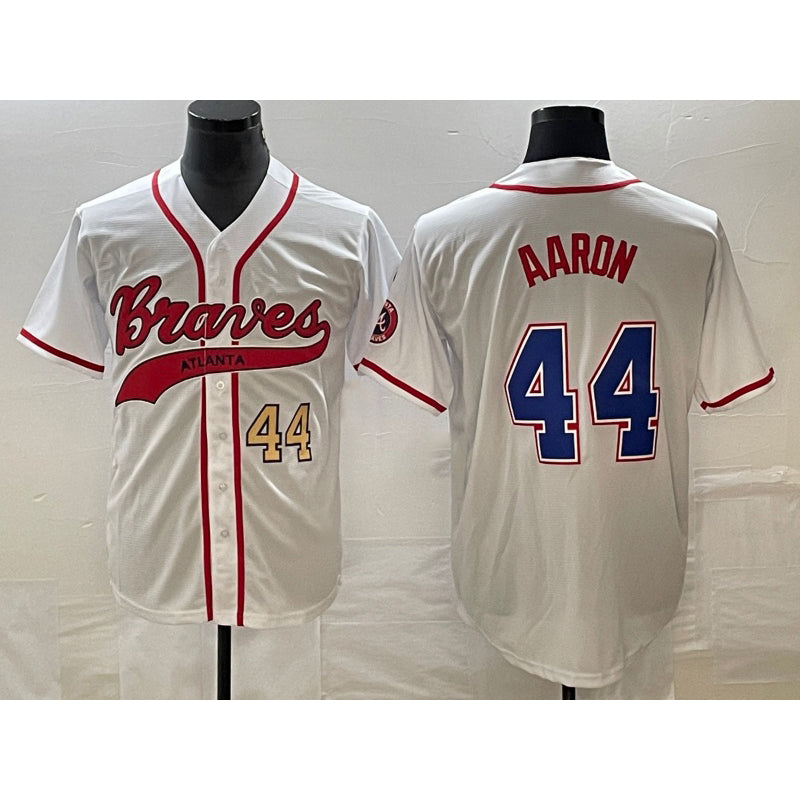 Atlanta Braves #44 Hank Aaron Number White RONA Cool Base With Patch Stitched Jersey