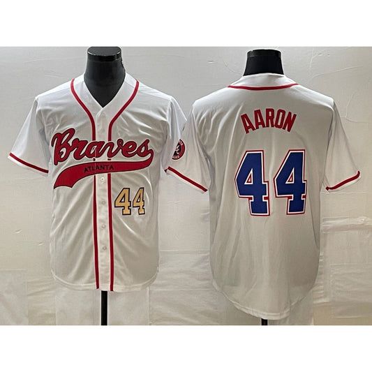Atlanta Braves #44 Hank Aaron Number White RONA Cool Base With Patch Stitched Jersey