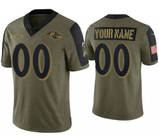 Custom B.Ravens Olive RONA ACTIVE PLAYER 2021 Salute To Service Limited Stitched Jersey