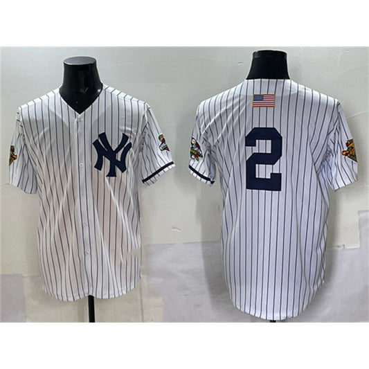 New York Yankees #2 Derek Jeter White RONA Strip World Series Limited Stitched Jersey