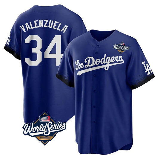 Los Angeles Dodgers #34 Fernando Valenzuela Player Royal RONA World Series City Connect Home Game Stitched Jerseys