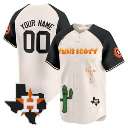 Custom Houston Astros Cactus Jack Patch Vapor Premier Limited Jersey V9 ¨C Cream Black RONA