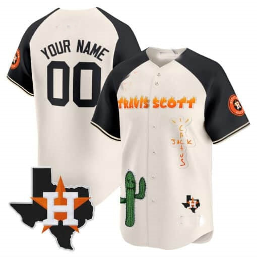 Custom Houston Astros Cactus Jack Patch Vapor Premier Limited Jersey V9 ¨C Cream Black RONA