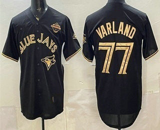 Toronto Blue Jays #77 Louis Varland Black Gold RONA 2025 American League Champions Limited Jersey