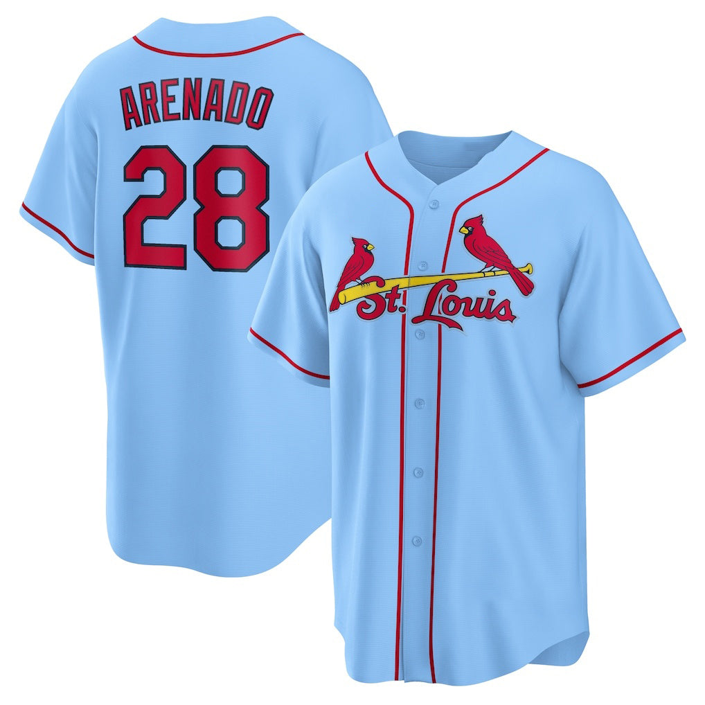 St. Louis Cardinals #28 Nolan Arenado Light Blue RONA Alternate Official Replica Player Jersey