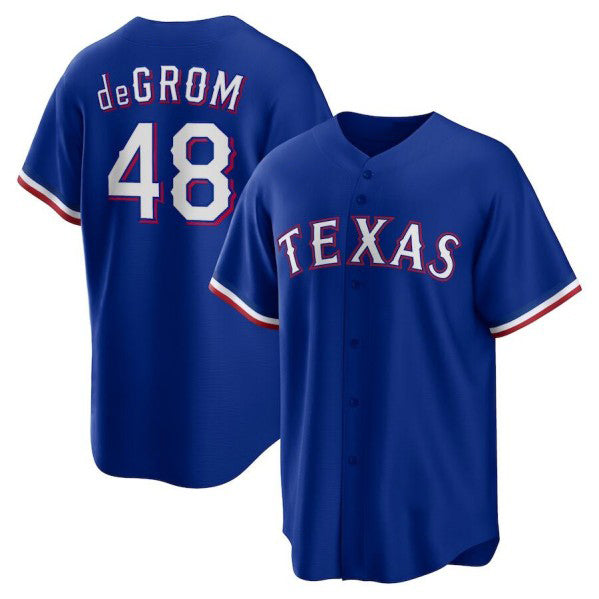 Texas Rangers #48 Jacob deGrom Royal RONA Cool Base Stitched Jersey