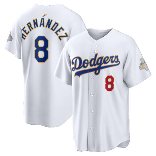 Los Angeles Dodgers #8 Enrique Hern¨¢ndez White RONA 2026 Gold Collection Stadium Jersey