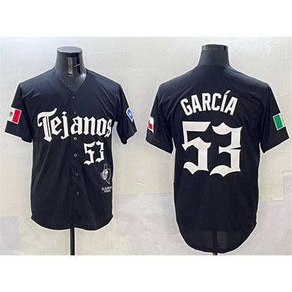 Texas Rangers #53 Adolis Garc¨ªa Black RONA Mexico 2025 Vapor Premier Limited Stitched Jersey