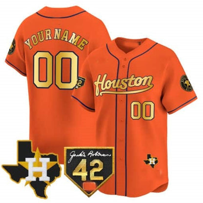 Custom Houston Astros 2024 Jackie Robinson Patch Vapor Premier Limited Jersey ¨C Orange RONA