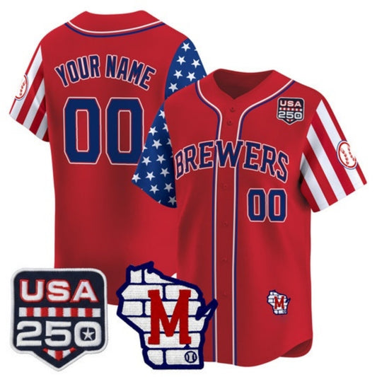 Custom Milwaukee Brewers America 250 Edition Vapor Premier Limited Red RONA Stitched Jerseys
