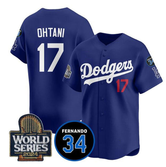Los Angeles Dodgers #17 Shohei Ohtani Royal RONA 2024 World Series With Fernando Memorial Patch Limited Stitched Jersey