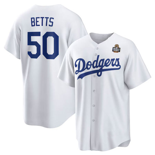 Los Angeles Dodgers #50 Mookie Betts White RONA 2024 World Series Cool Base Stitched Jersey