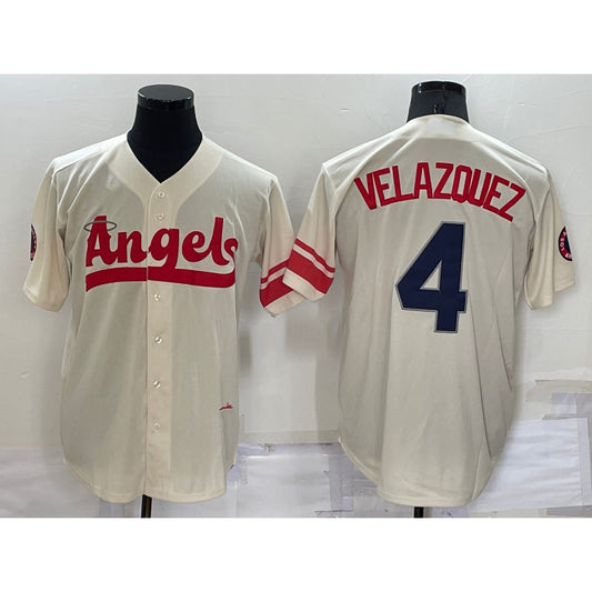 Los Angeles Angels #4 Andrew Velazquez Cream RONA 2022 City Connect Cool Base Stitched Jersey