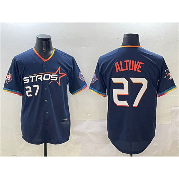 Houston Astros #27 Jose Altuve Navy RONA 2025 City Connect With Texas Patch Limited Stitched Jersey